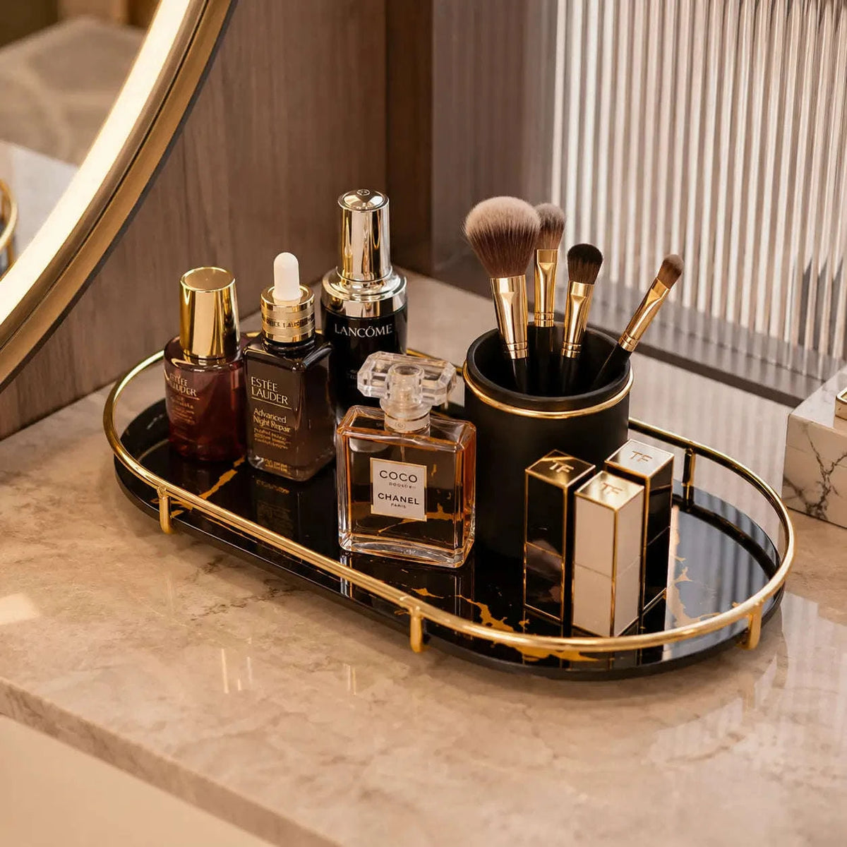 Makeup Storage Organizer - Luxury Golden Cosmetic Organizer Tray by Wahaj Decor