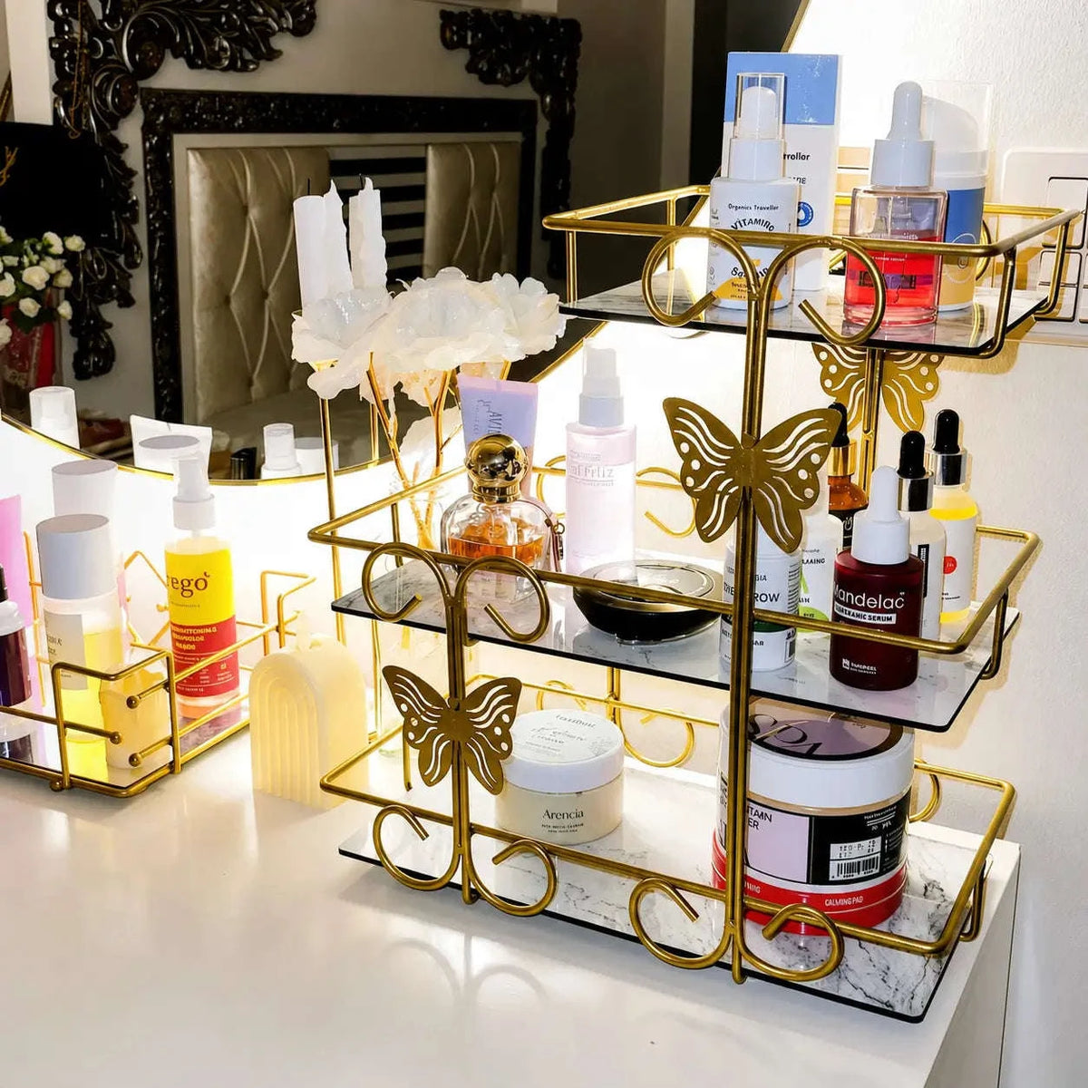3-Tier Butterfly Countertop Cosmetic Storage Stand for makeup and beauty essentials
