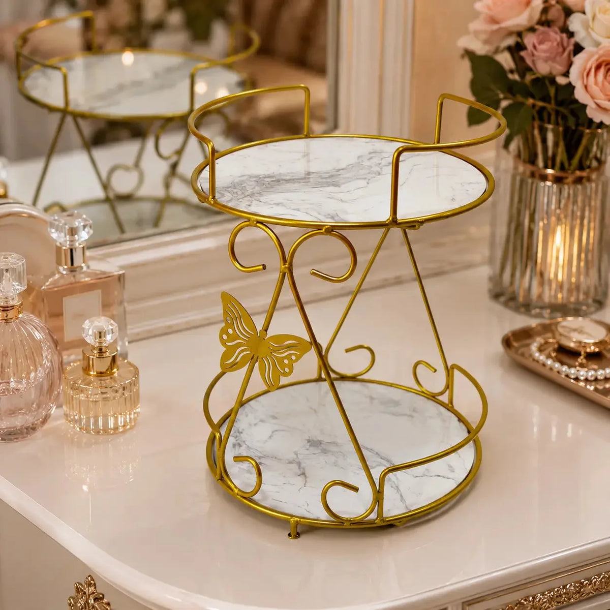 2 Layer Butterfly Round Makeup Storage Organizer (1)