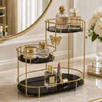 3-Tier Butterfly Makeup and Perfume Organizer with Golden Metal Frame and Acrylic Trays