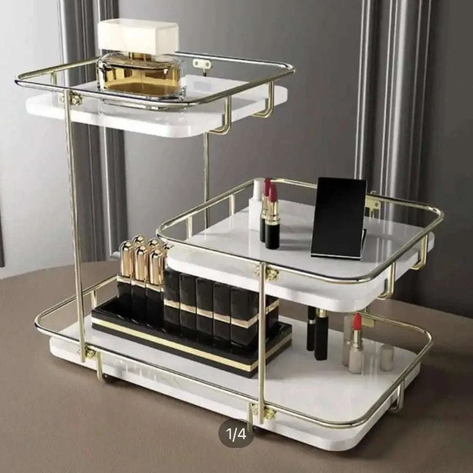 Modern Design Free-Standing 3-Tier Makeup Organizer Shelf – Stylish Cosmetic Storage Solution (3)