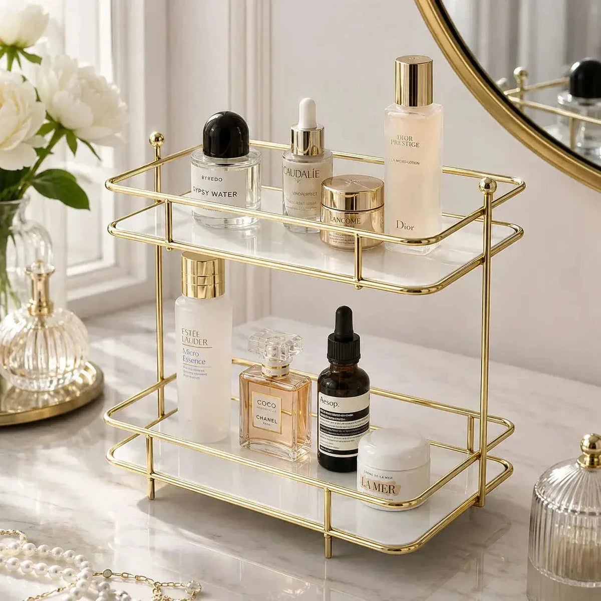 2-tier makeup and skincare organizer for cosmetics, perfumes and beauty essentials