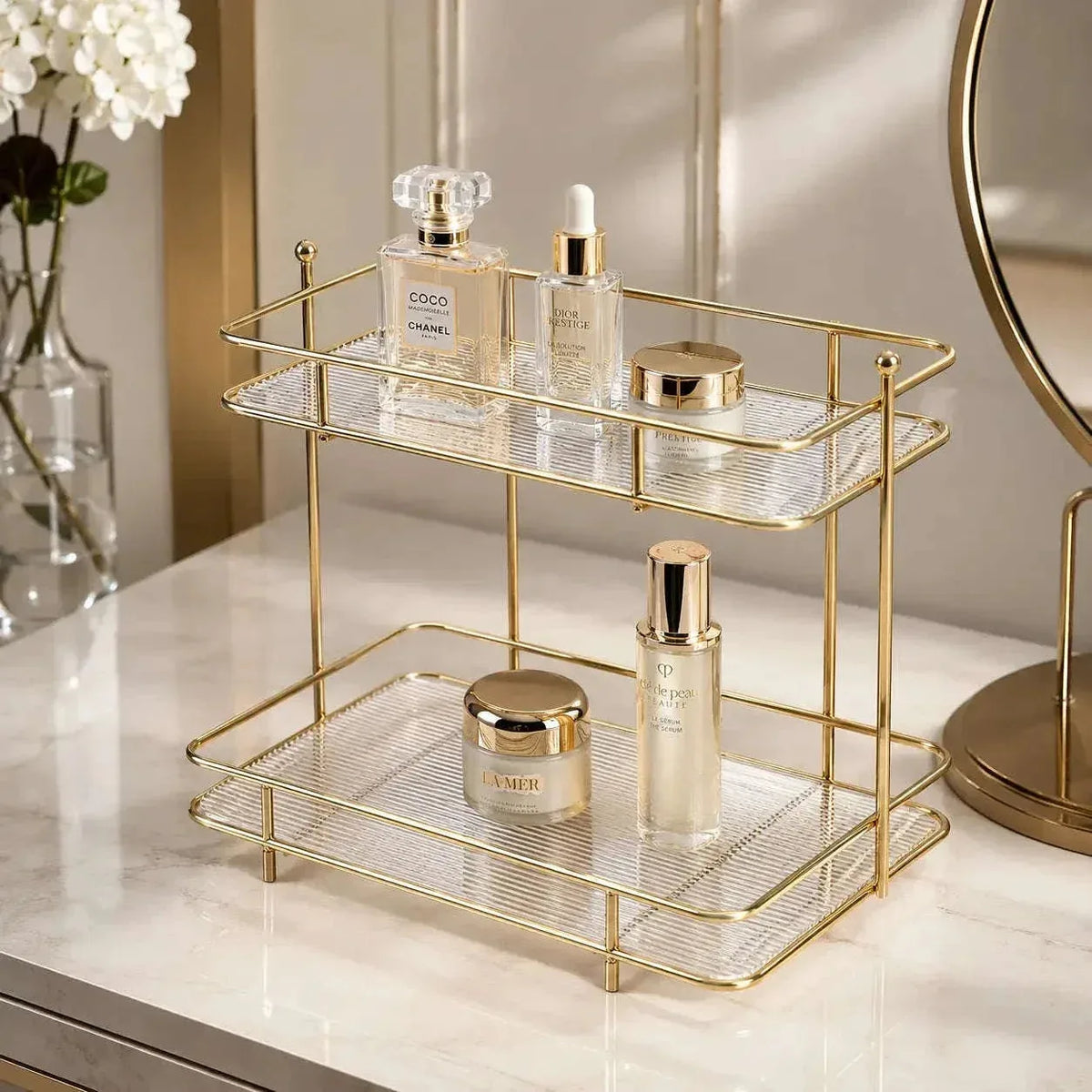 2-tier makeup and skincare organizer for cosmetics, perfumes and beauty essentials