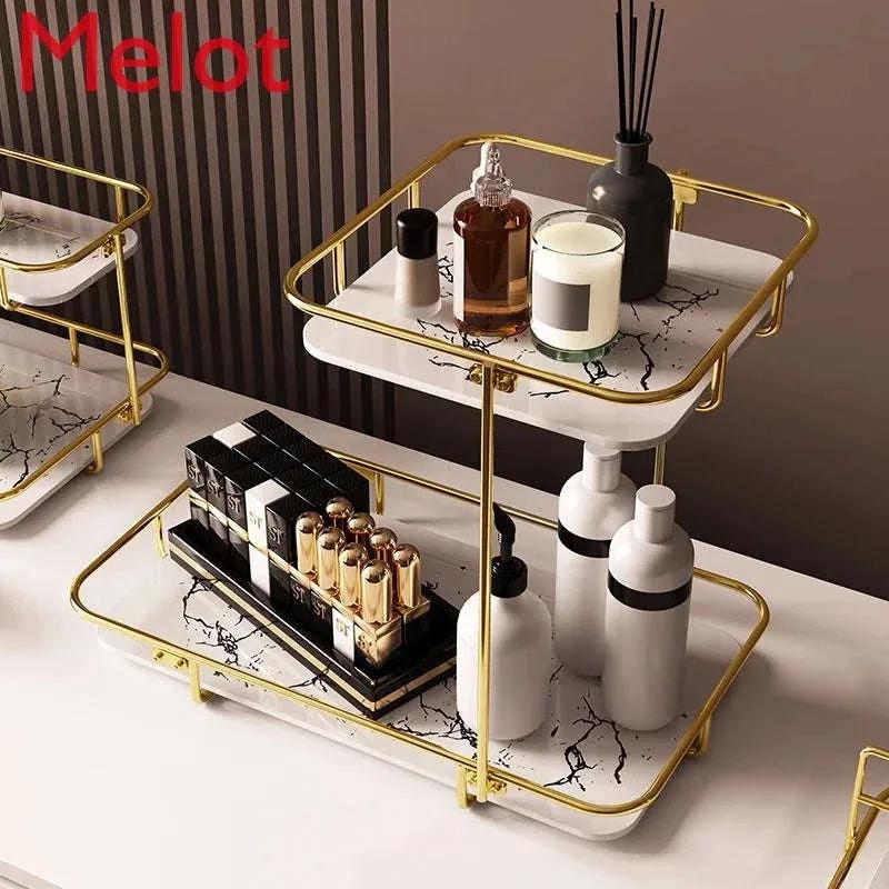 Modern Design Free Standing 2-Tier Makeup Organizer Shelf – Stylish Storage for Vanity (4)