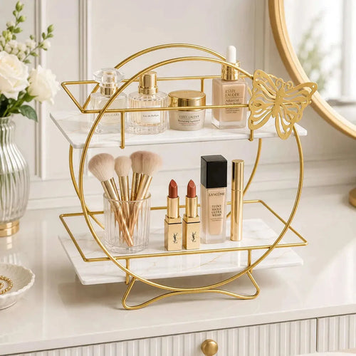 2-layer butterfly cosmetic storage organizer for makeup skincare and perfumes