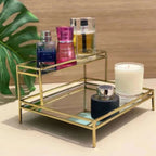 Double Layer Premium Organizer with Mirror – Elegant Metal Storage Tray in Gold Color (4)