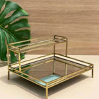 Double Layer Premium Organizer with Mirror – Elegant Metal Storage Tray in Gold Color (5)