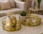 2 Piece Luxury Gold Mirror Tray Set - Makeup & Decorative Serving Trays