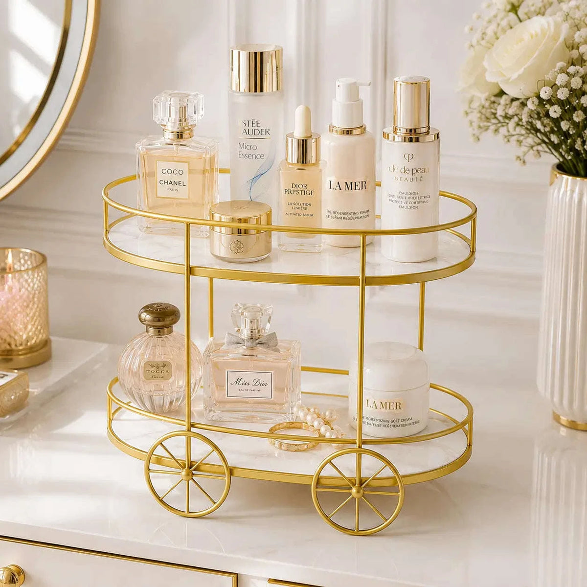 2-layer Trolley Shape Makeup Storage Stand (2)