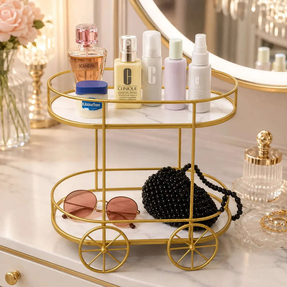 2-layer Trolley Shape Makeup Storage Stand (3)
