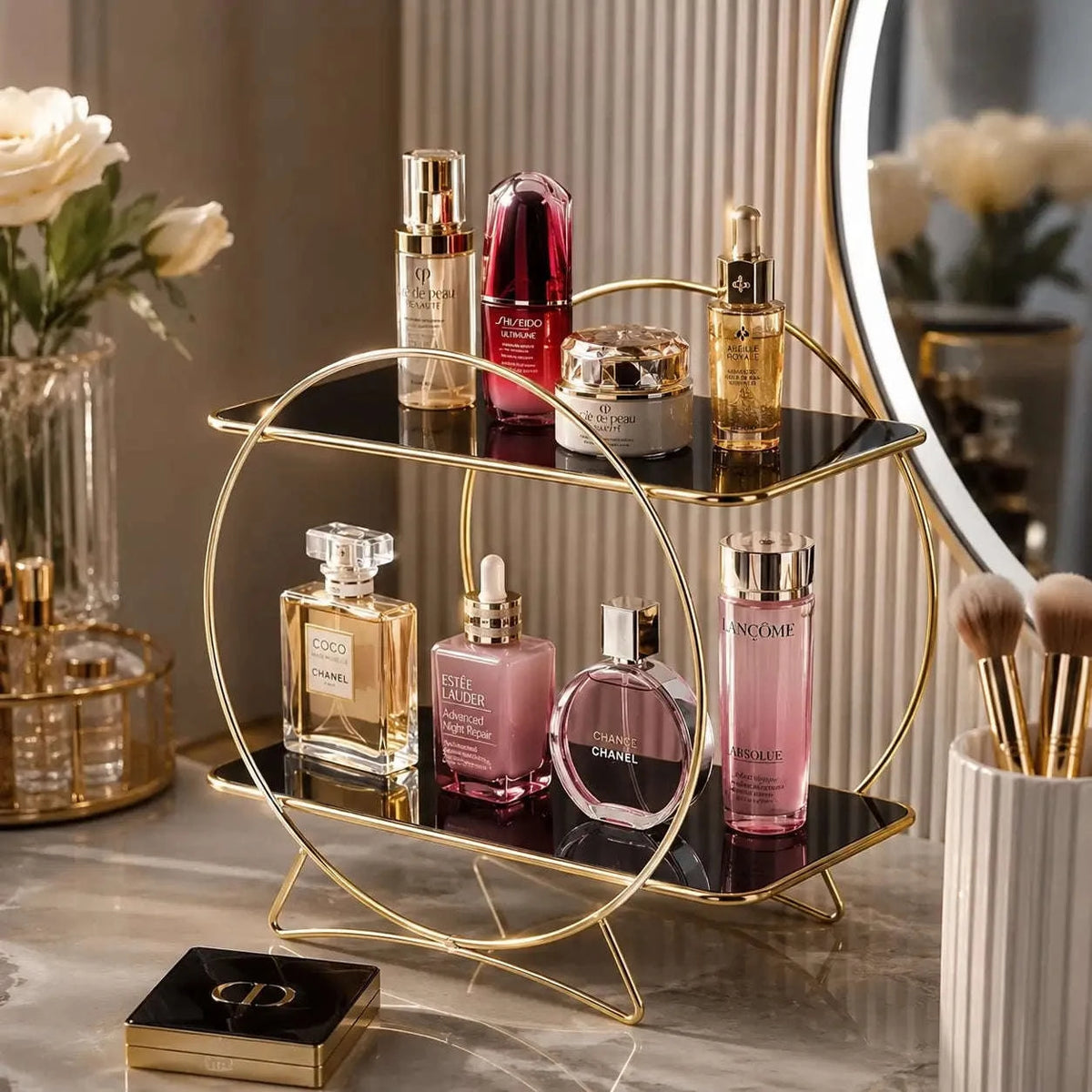 2-Tier Gold Cosmetic Organizer Stand