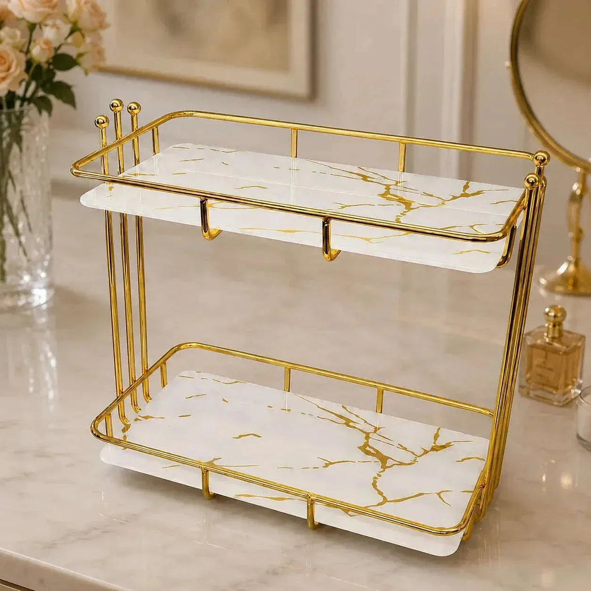 Nordic Iron Art Marble Makeup Organizer Stand (2)
