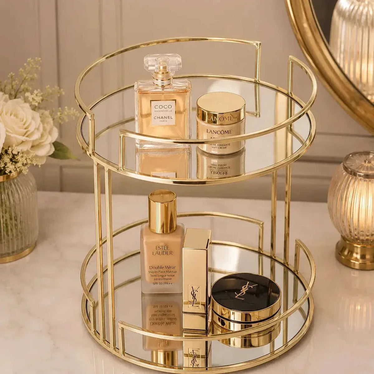 Luxury makeup vanity organizer for cosmetics skincare perfumes and beauty essentials
