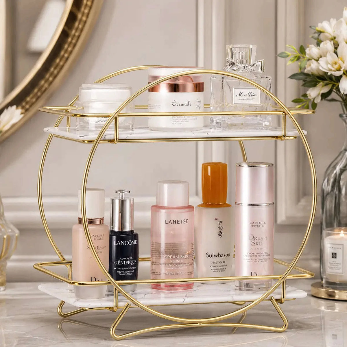 2 tier cosmetic storage organizer for makeup skincare perfumes and beauty essentials