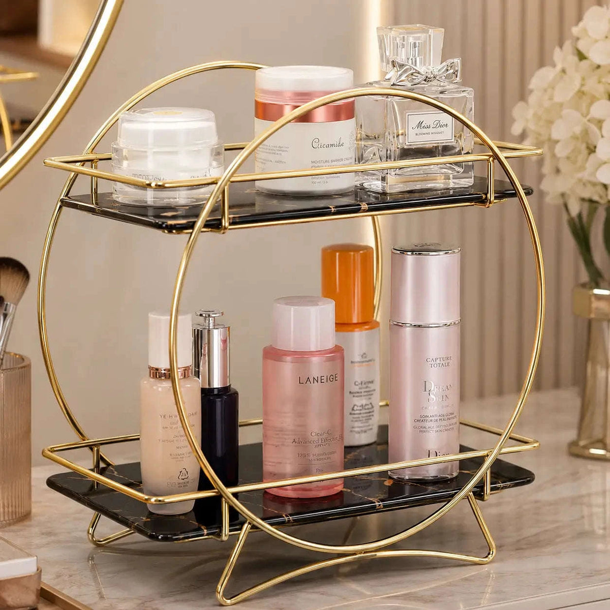 2 tier cosmetic storage organizer for makeup skincare perfumes and beauty essentials