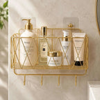 Wall Mounted Bathroom Storage Rack with Hooks for Towels and Accessories