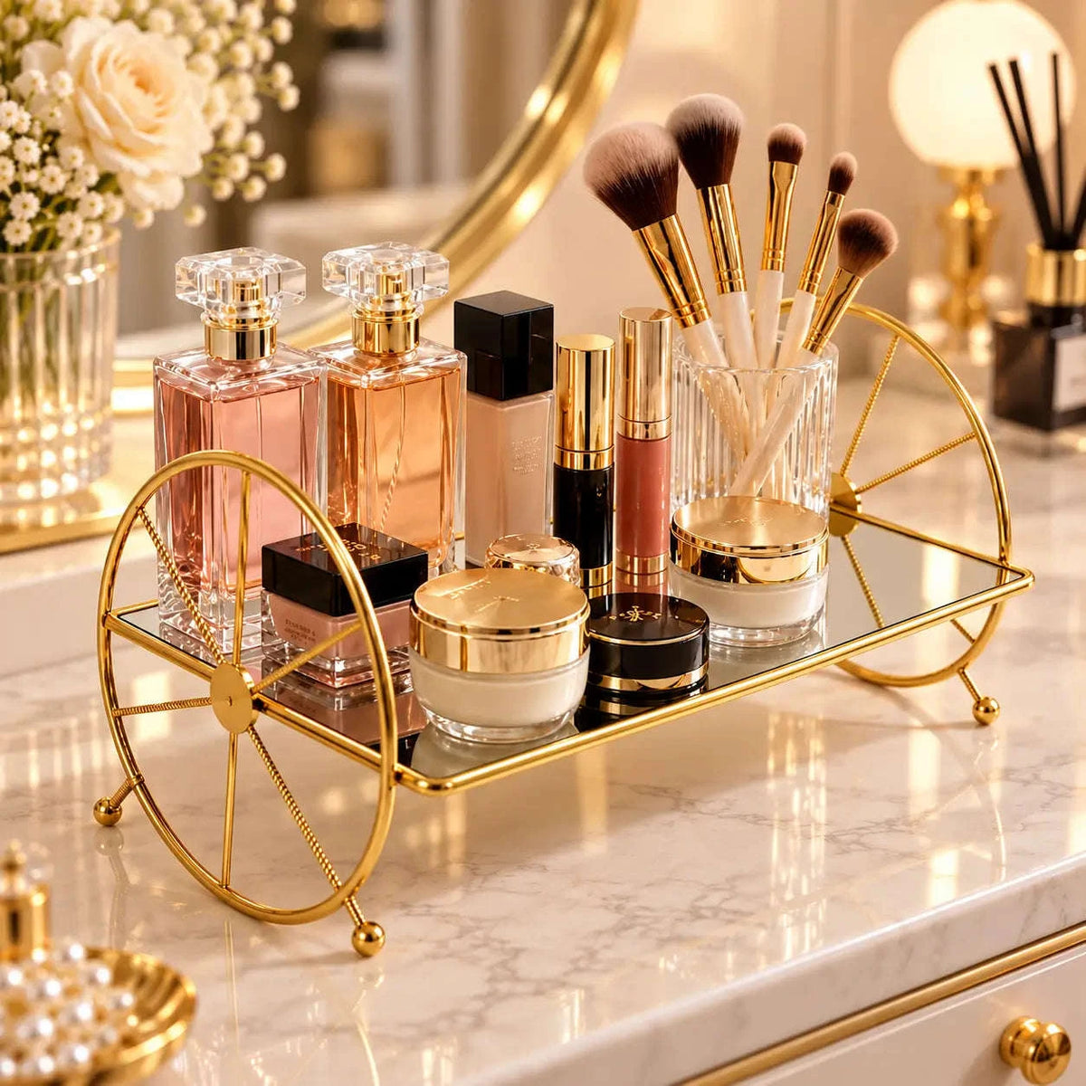 Modern Cosmetic Organizer Tray with Wheels (3)