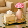 Add a touch of luxury with this gold vanity tray-featuring a mirrored base, perfect for displaying lipstick, perfume, and daily essentials.