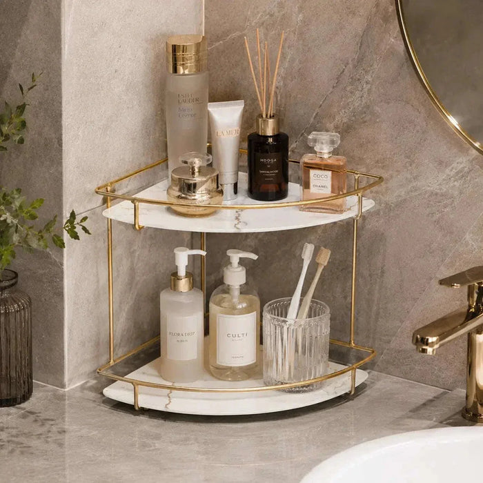 Bathroom acrylic corner countertop shelf for shampoo skincare soap and essentials