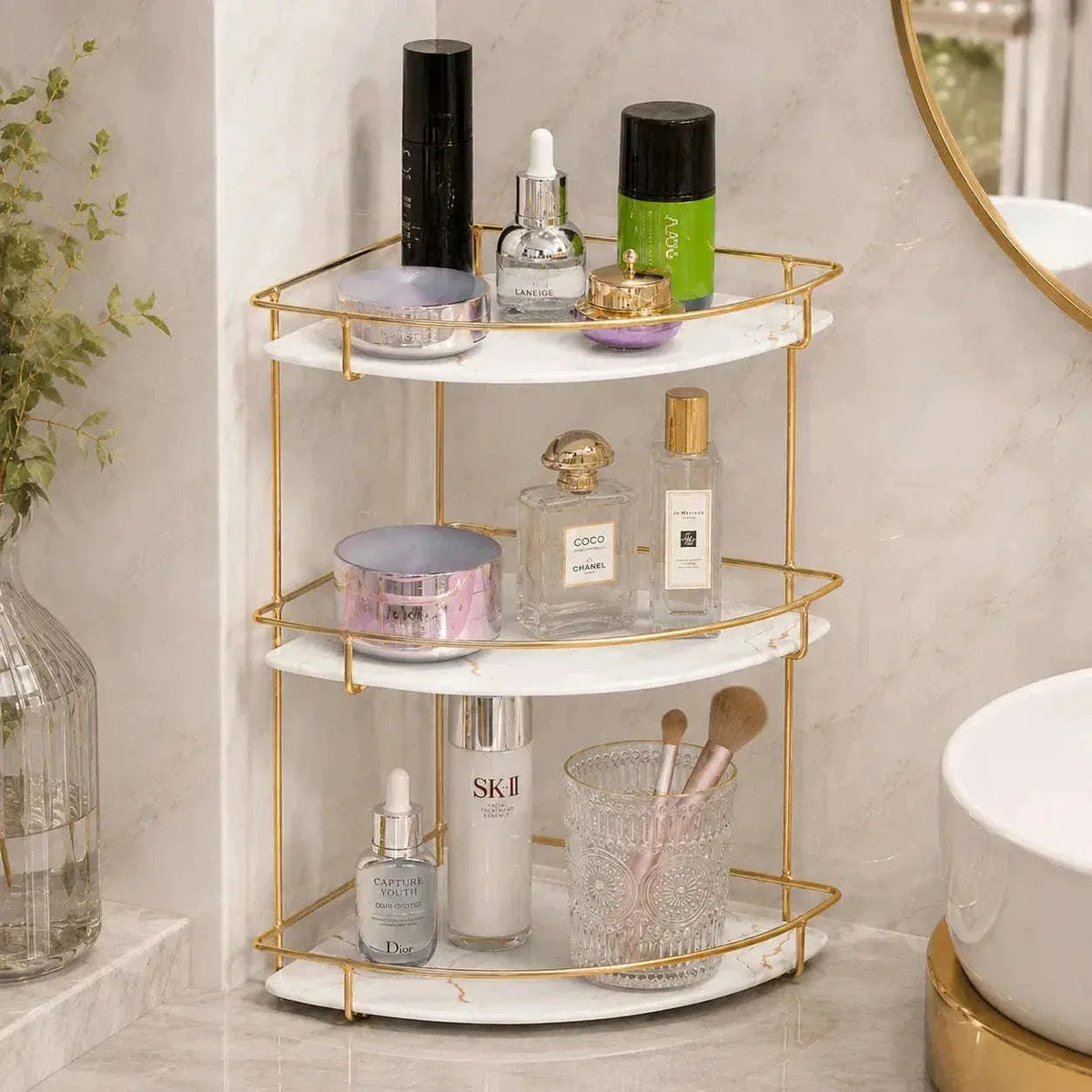 Gold Metal Bathroom Corner Shelf (4)