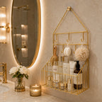 Gold Bathroom Wall Organizer with Hooks