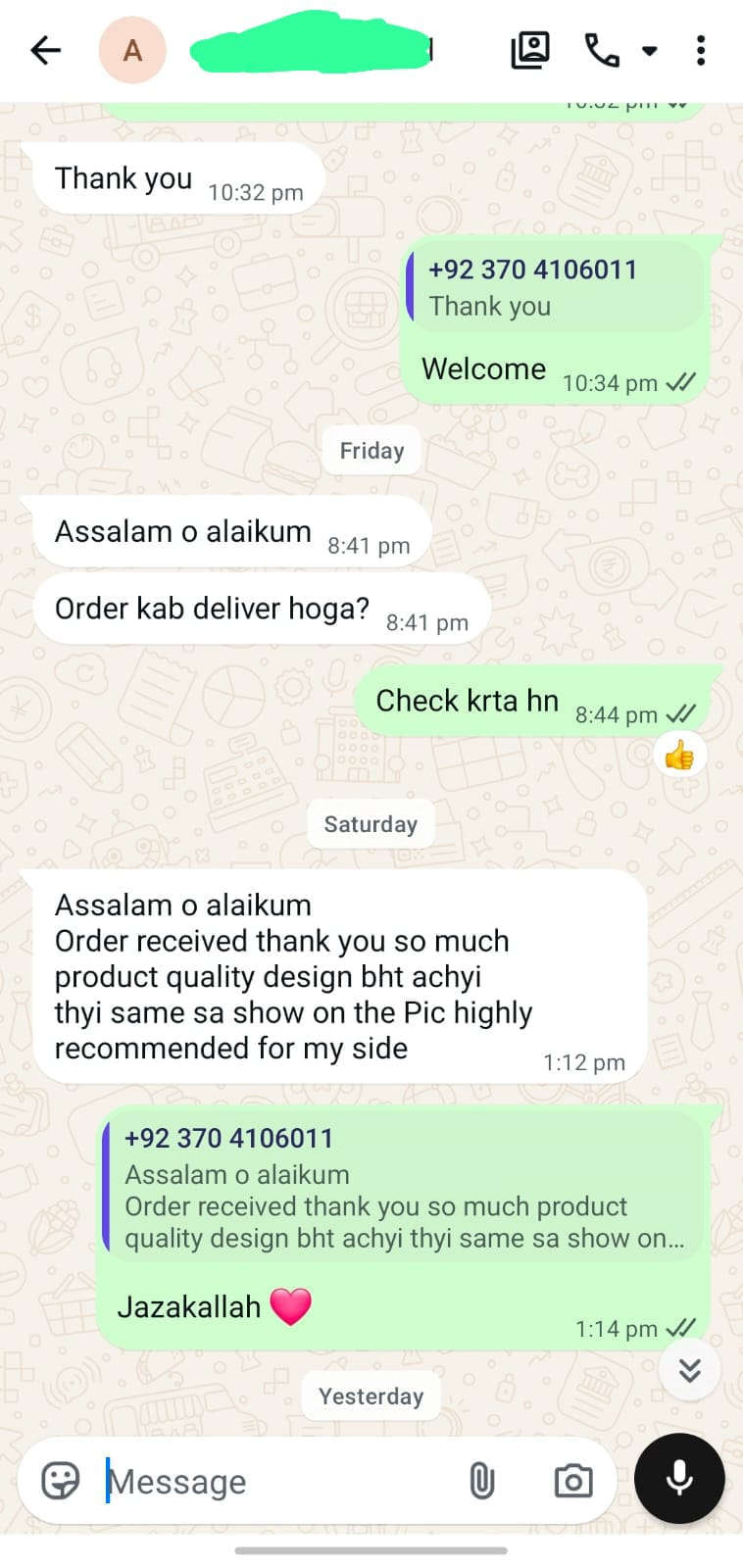 Customer WhatsApp screenshot 3