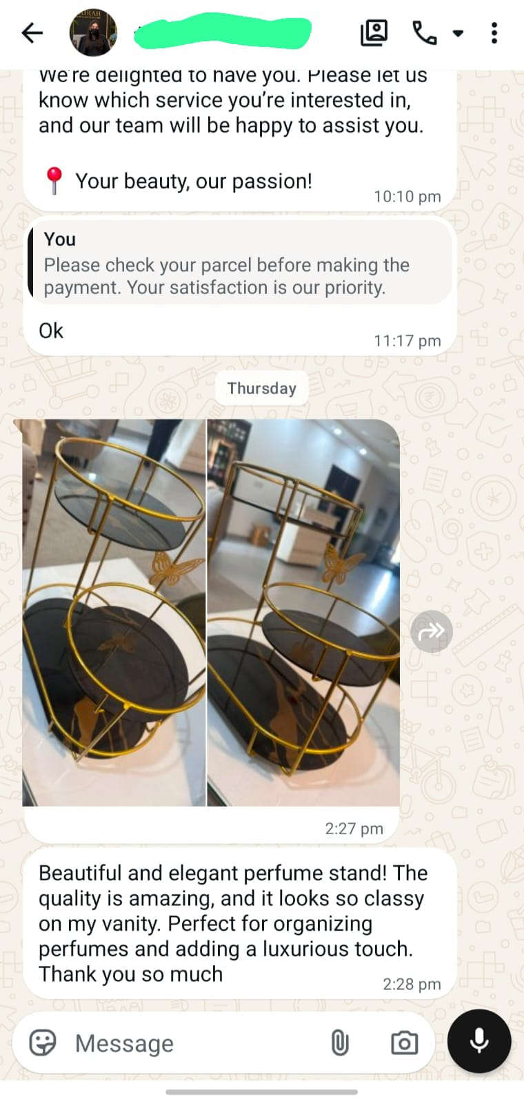 Customer WhatsApp screenshot 1