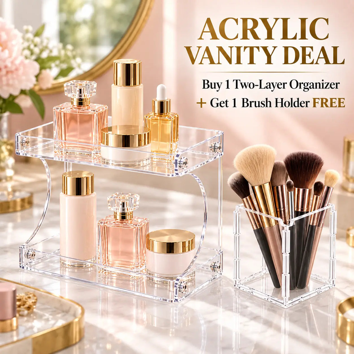 Buy 1 Get 1 Free | 2-Layer Acrylic Organizer + Free Brush Holder