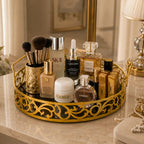 Elegant Gold Round Mirror Tray