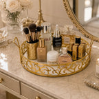 Elegant Gold Round Mirror Tray