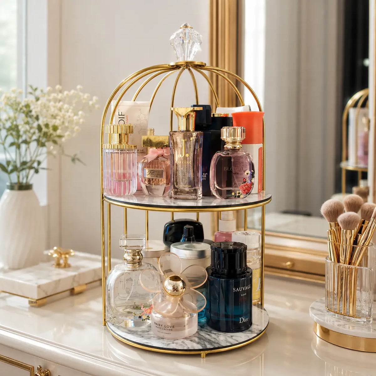 2-Tier Bird Cage Cosmetic Organizer
